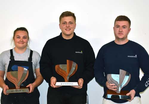 The 2017 Pendennis Apprentices of the Year (LtoR) - Amelia Shenton Year 3, James Lambourn Year 1, and Sam Donovan Surface Finishing Apprentice