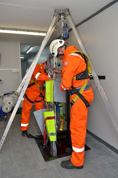 Confined spaces training at The Solent Marine Safety Academy, Hythe Southampton
