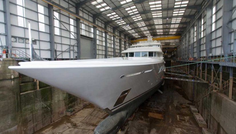 Lady E in dry dock at Pendennis