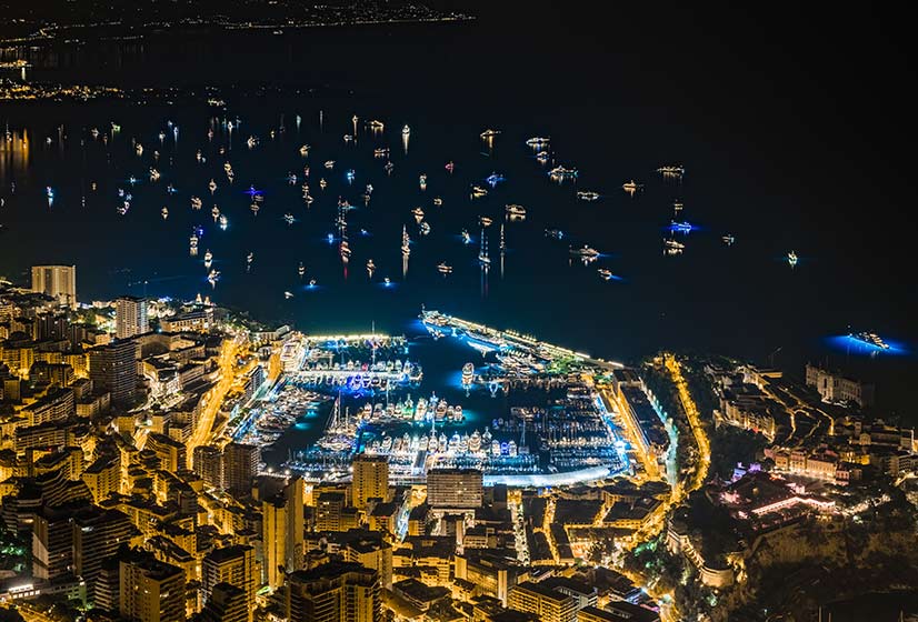 View of the Monaco yacht Show at night